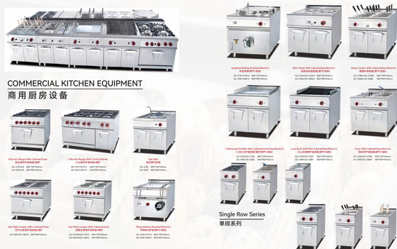 Εμπορική Fryer 4burner κουζινών σειρά με το καλυμμένο βράζοντας τηγάνι γραφείου με το γραφείο
